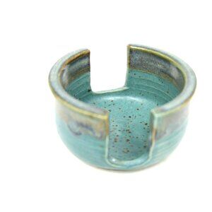 GLAZED CERAMIC POTTERY SPONGE HOLDER HANDMADE BLUE OCEAN COLORS ARTIST SIGNED